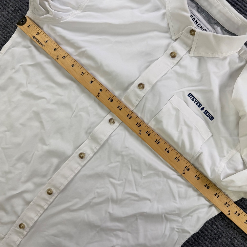 Poncho Outdoors White Long Sleeve Button Shirt Men Medium Regular Fit Embroidery - Picture 11 of 14
